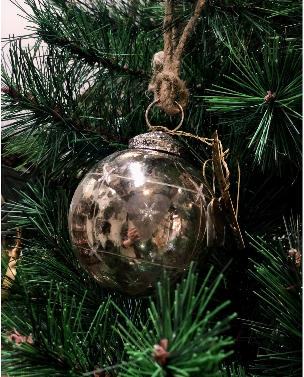 Walther & Co | Silver Glass Ball | Hearts and Stars | 7cm Walther & Co | Silver Glass Ball | Hearts and Stars | 7cm